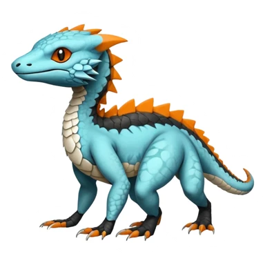 Rare realistic exotic cute white gloomy whitish and orange and cyan epic pretty beautiful handsome gorgeous aesthetic colorful vibrant Vernid-Trico-species-Fakemon-Salandit-hybrid-creature by LiLaiRa, 4 legs, 1 tail, random markings, (full body) sticker