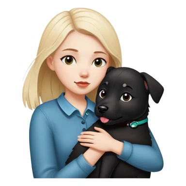 A white girl hugged a black Changmao dog with a little white on the corner of its mouth sticker