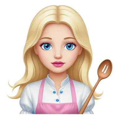 Cinematic realistic beautiful blonde with long hair, blue eyes and pink lips in a white dress cooks sticker