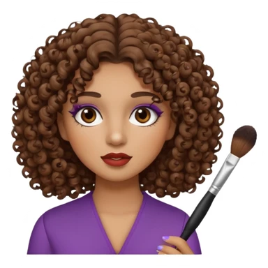 A girl with curly brown hair, medium skin tone and dark brown eyes, doing her makeup  sticker