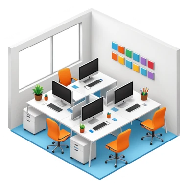 office room of designers isometric sticker