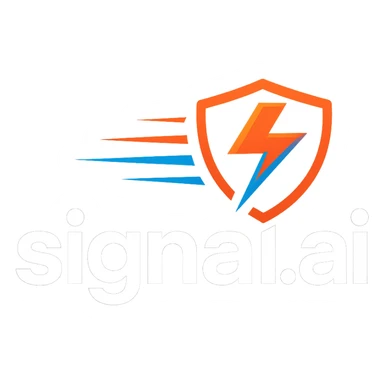logo for signal.ai dashboard for first responders, text 'signal.ai' with a stylized lightning bolt and shield, modern, energetic, tech-inspired design sticker
