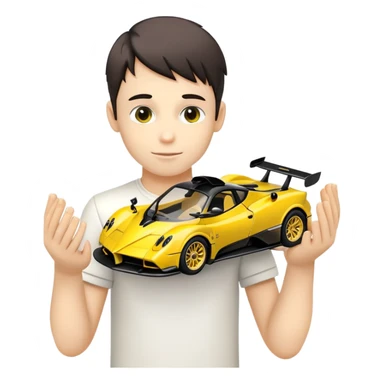 roblox-style boy holds in his hands a scale model of pagani zonda car sticker