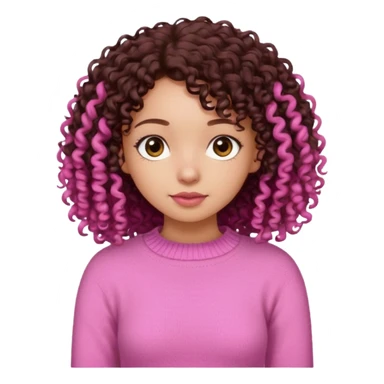 Uma menina negra da pele clara magra definida com roupa de malha rosa com cabelo cacheados  castanho escuro grandão até a bunda sem muito volume no cabelo sticker
