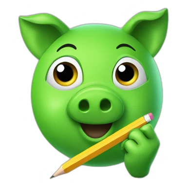 green piggy holding a pencil sticker