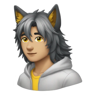 Young man long black hair wolf ears yellow eyes sticker