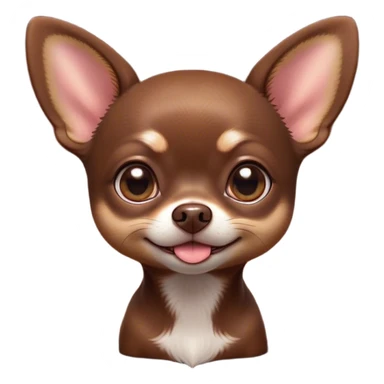 Cinematic Cute Chocolate Short Haired Chihuahua Portrait Emoji, Head tilted playfully and inquisitively, smooth chocolate fur with a lustrous sheen, round, sparkling dark eyes filled with curiosity, Simplified yet irresistibly adorable features, highly detailed, glowing with a warm, friendly glow, high shine, affectionate and lively, stylized with a touch of whimsy, bright and endearing, soft glowing outline, capturing the essence of a mischievous yet loving pup, so playful it feels like it could bound out of the screen and into your arms! sticker