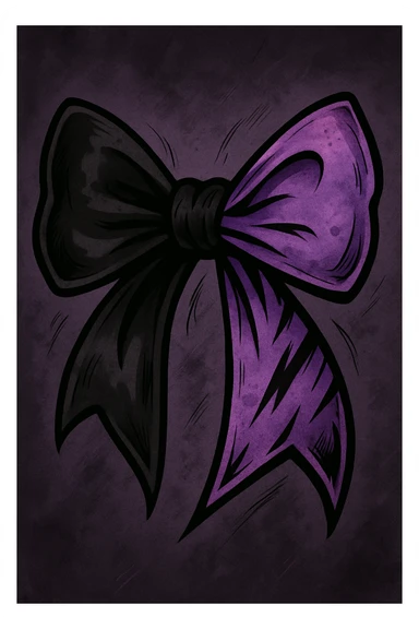 emo bow, black and purple, expressive and stylish sticker