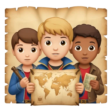 kids from goonies holding a treasure map sticker