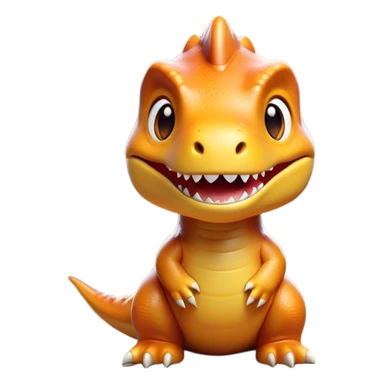 Cinematic Cute T-rex Portrait Emoji, Head tilted playfully with a big, endearing smile, featuring a compact, fierce yet friendly form with a massive head, tiny arms, and sparkling, mischievous eyes, Simplified yet irresistibly adorable features, highly detailed, glowing with a warm, inviting prehistoric glow, high shine, affectionate and lively, stylized with a touch of whimsical dinosaur charm, soft glowing outline, capturing the essence of a mischievous yet lovable T-rex that seems as if it could stomp out of the screen into your heart! sticker