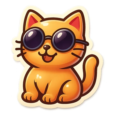 cartoon cat wearing round sunglasses, sticker style, cheerful expression sticker