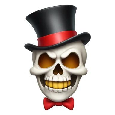 A skull laughing with a tear and a red top hat with bows on it sticker