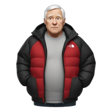 old white man overweight with black and red supreme north face jacket sticker