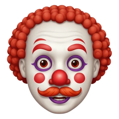 Classic clown — curly mustache, red nose sticker