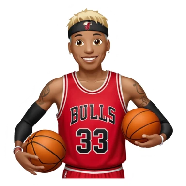 Dennis Rodman with a basketball and 91 Chicago bull  sticker