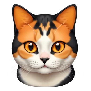 American shorthair calico cat with black fur on the right side of their face and orange on the left side sitting down sticker