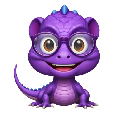 Randall from Monsters Inc, stylized cartoon emoji, purple lizard with glasses and big smile sticker