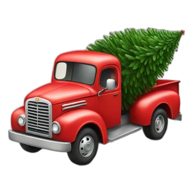Red truck hauling a christmas tree sticker