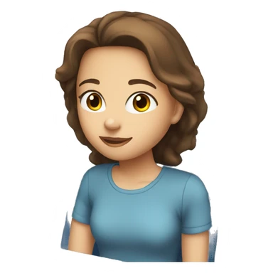 girl with brown straight hair and blue eyes on a plane by the window sticker