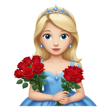 Blonde haired, blue eyes princess holding a bouquet of roses wearing a princess gown sticker