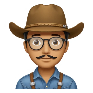Man wearing a cow boy hat,chin strap and black glasses  sticker