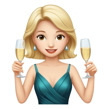 A confident woman in an evening dress raises her champagne glass with a calm, joyful smile. sticker