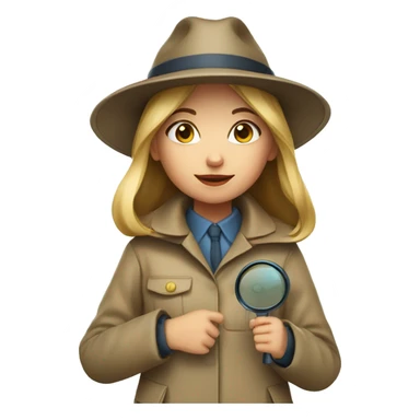 girl in a detective costume, in a raincoat, with a hat and a magnifying glass in her hands sticker