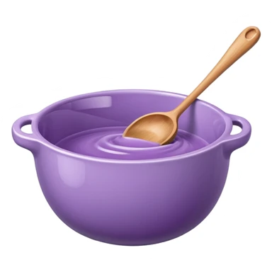 a lilac ceramic mixing bowl with a wooden spoon stirring sticker