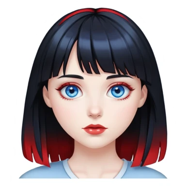 Pale girl with blue eyes, black hair with red highlights and bangs sticker