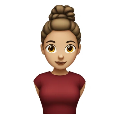 Light skinned girl with a dark red top and a bun sticker