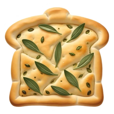 Focaccia Cinematic Realistic Focaccia Bread Dish Emoji, depicted as a golden, olive-oil brushed flatbread sprinkled with herbs, rendered with lifelike textures and warm, inviting lighting. sticker