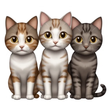3 different coloured short haired cats including; a dark brown tabby and white cat, and a dark grey and white  sticker