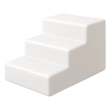Color the 3D emoji style 3-step stair in white with a transparent background. Maintain the 3D emoji style look and feel while applying the white color. sticker
