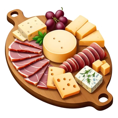 platter of cold cuts and cheese cubes on a board sticker