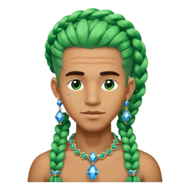 gem lover man with gem accessories excessive amount very big gem earrings green chunky braided hair and blue diamonds  sticker
