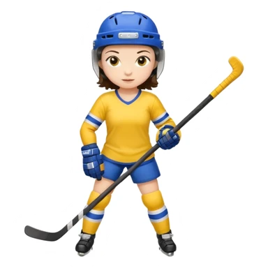 Girl hockey player with yellow jersey full body brunette with helmet sticker