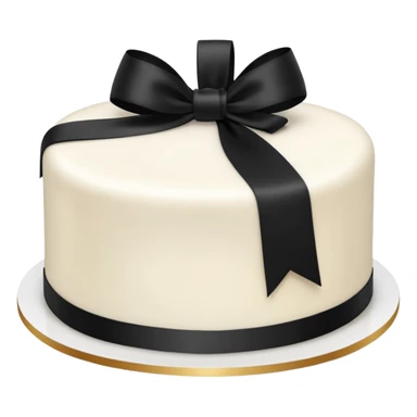 simple white cake topped with a black ribbon sticker
