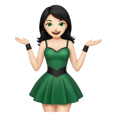 🕵🏻‍♀️💦🧥 black hair , green eyes ,dominatrix dress , laughing  sticker