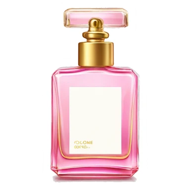 Square pink perfume bottle with white label that says cologne in gold  sticker