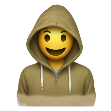 khaki color pullover hoodie smiley face in hood sticker