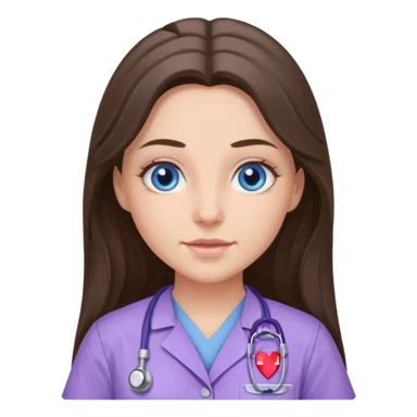 pretty brunette nurse with long hair and blue eyes in lilac scrubs sticker