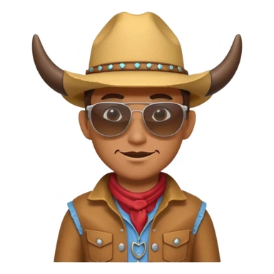 3D cartoon horned character portrait, wearing sunglasses, cowboy outfit, centered, clean background, no text, no watermark
 sticker