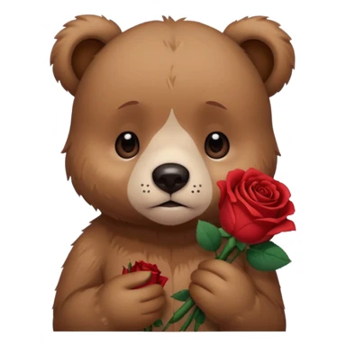Cute bear with sad  puppy dog eyes holding roses  🥺 with this emoji expression  sticker