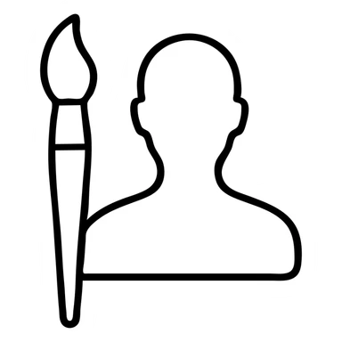 A paintbrush morphing into a metal human silhouette, symbol of artistic identity sticker