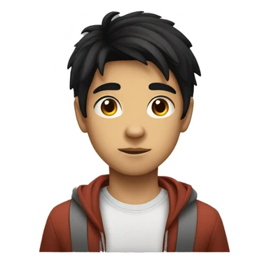 Long black hair teenager boy serious face sticker