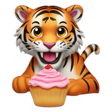Tiger eating a cupcake sticker