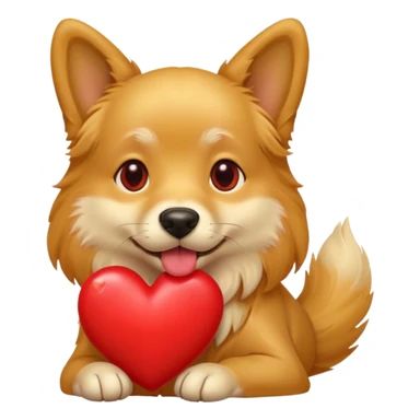 A dog holding a heart in its mouth sticker