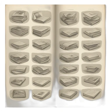 book spread of 1950 pencil illustrations sticker