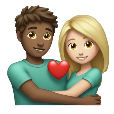 Young man and girl hugs with heart white skin sticker