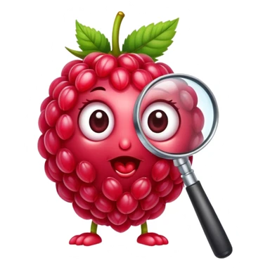 A cute raspberry holds a magnifier looks friendly sticker